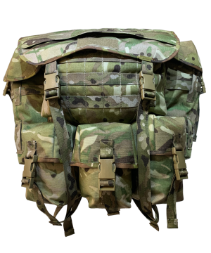 This example has a flat bound lid and molle on the Poncho Pouch.