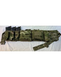 Front View ; Note Triple 5.56 Mag Pouches with Triple 9mm Pouches mounted on the front. x 2 Mini Utility Pouches. Grenade Pouch. Molle Panel to mount the users own Holster or Commanders Pouch. 
 